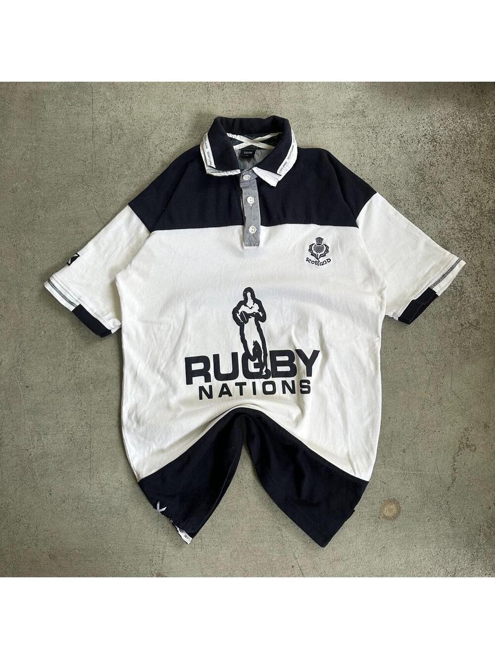 Vintage Scotland Rugby Nations Team Sewn Thistle Flag Polo Shirt